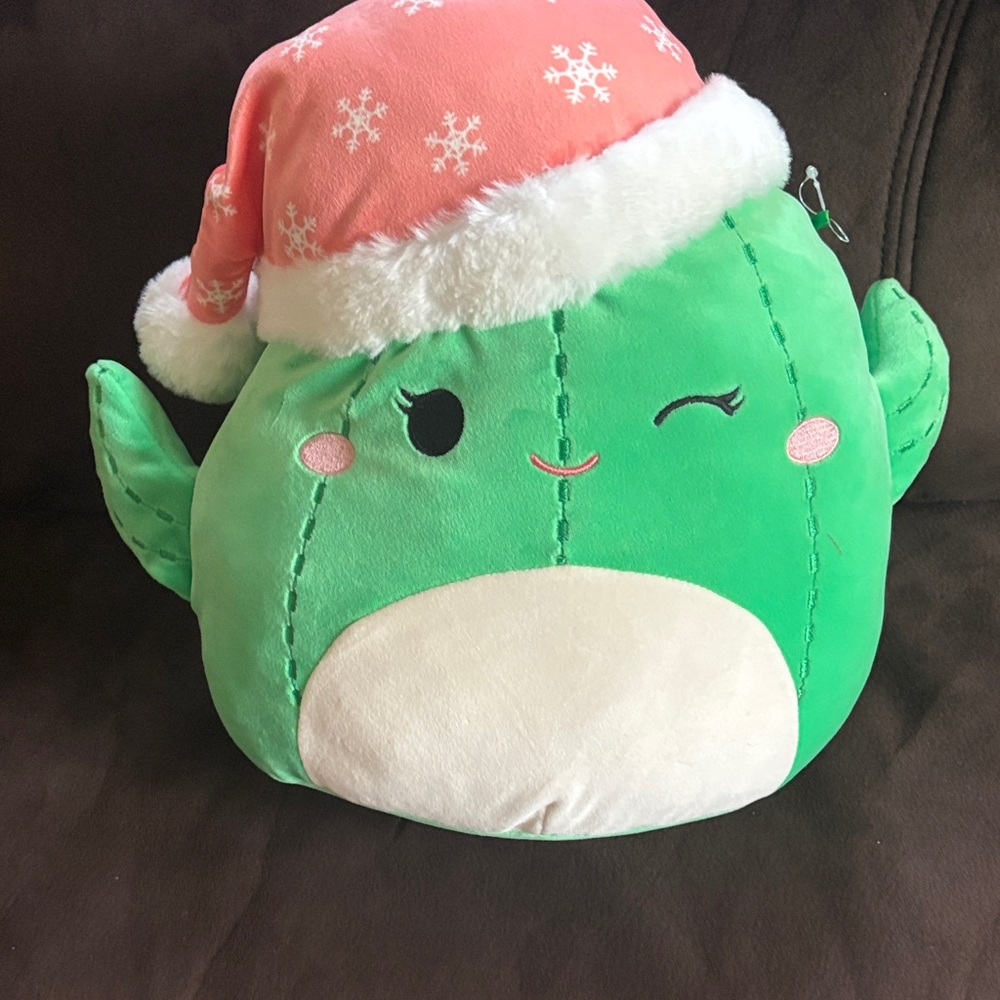 Squishmallows Green Cactus with Pink Santa Hat